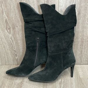 Renatta Made In Spain Heeled Black Suede Leather Pointed Toe Boots 40 (US 9)